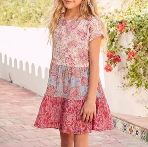 Garnett Hill Girl Floral Sparkle Cotton Sundress in Pink and Cream Size 10